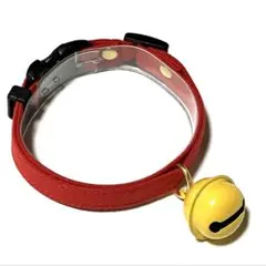 109ハンドメイド 無地レッド鈴付き 猫ちゃんの首輪