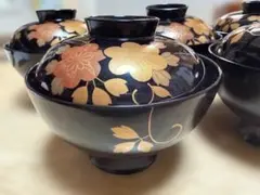 高級伝統工芸】本漆 沈朱 牡丹彫 吸物椀 2客セット ペア 夫婦椀 漆器
