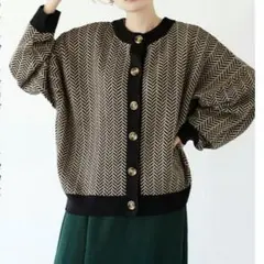 カーディガン ニット 2way ヘリンボーン