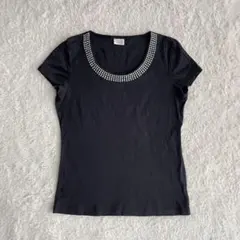 ハロッズ ビジュー トップス 半袖 カットソー Tシャツ スタッズ 黒 日本製のサムネイル