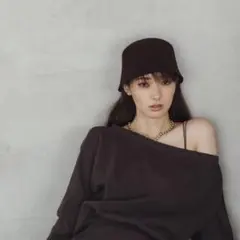 ダークブラウン ウールバケットハット