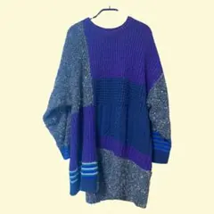 パッチワーク紫系ニットセーター