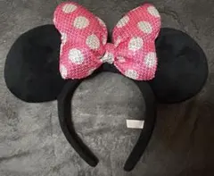 ミニーちゃん カチューシャ ディズニー 水玉リボン ピンク スパンコール