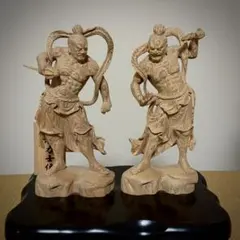四天王　仏像　木彫　金剛　力士像　置物　4体合計横54cm×1体高さ34cm 四天王 仏像 木彫 金剛 力士像 置物 4体合計横54cm×1体高さ34cm - メルカリ