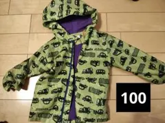 95 車プリント 緑色ジャンパー フード付き