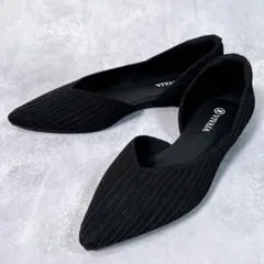 ☆ほぼ新品☆【VIVAIA】ポインテッドトゥ Vカットフラットシューズ 36 黒