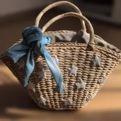 Casselini カゴバッグ スター刺繍 ブルーリボン付のサムネイル