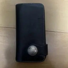 ブラックレザー 長財布 コインモチーフ付き