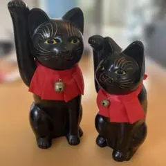 黒猫置物　陶器製　縁起物　2匹