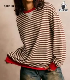 SHEIN EZwear ボーダー　ドロップショルダー 長袖 ルーズ　ロンT