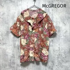【McGREGOR】花柄 半袖ブラウス フリルネック レトロ M 総柄