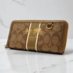 COACH コーチ 長財布 ラウンドファスナー シグネチャー ベージュ PVC