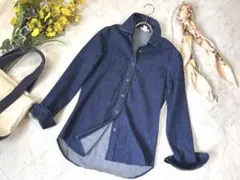 RGS ストレッチ デニム シャツ 長袖 インディゴ ブルーレディース トップス