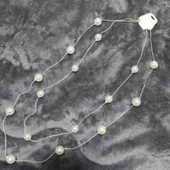 パール調２連ロングネックレス チェーン60.80cmシルバー色 新品未使用品