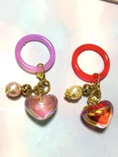 ハート型ピンク・赤アンブレラマーカーめじるしアクセサリー2個セット