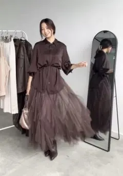 完売 M ココディール 新品タグ付 チュールエスカルゴフリルフレアスカート