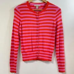 BANANA REPUBLIC ボーダー クルーネックカーディガン S ピンクのサムネイル