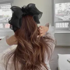 ビッグリボン バナナクリップ ブラック シフォン ヘアアクセサリー ヘアピン