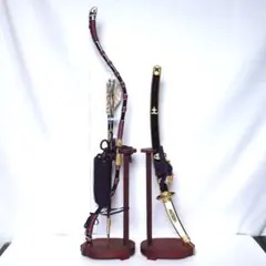 御弓太刀飾り　武具 模造刀 弓矢 飾り台付き インテリア 置物 五月人形