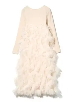 NOTRE émor ruffle tulle dress beige