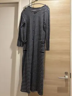 ベルメゾン マタニティパジャマ 授乳対応 前開き ネイビー×オフホワイトボーダー