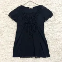 ボンサンス 半袖フリルブラウス M ブラック コットン100% 上品なのサムネイル
