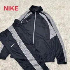 NIKE 刺繍ロゴ　ナイロンジャケット　パンツ　セットアップ　上下　黒　Lサイズ