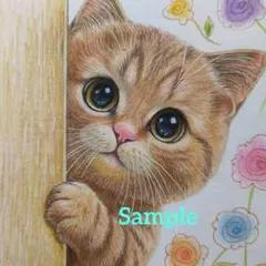 専用です♪　色鉛筆画(13.5×19cm)「…チラッ…っとニャ♪」猫・子猫♡ 専用です♪ 色鉛筆画(13.5×19cm)「…チラッ…っとニャ♪」猫・子猫