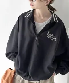 JaVaジャバ リブラインロゴ刺繍ハーフジップ オーバーサイズ プルオーバ