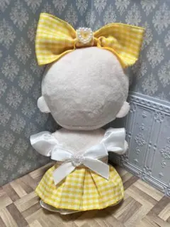 黄色 チェック柄ワンピース 10cm ぬい服