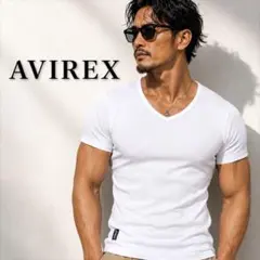 AVIREX 半袖 Vネック リブTシャツ 白 M 美品 人気　フィットマッチョのサムネイル
