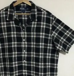 激レア黒白チェック☆ 90s ポロ ラルフローレン 開襟 オープンカラー シャツ