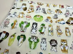 シーチング綿100%生地幅110cm×100cmベージュ地猫達1309