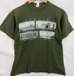 【ユーロ】イタリア風景プリント Tシャツ オリーブグリーン　US輸入 デザイン