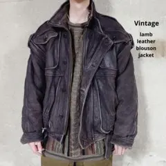 ヴィンテージ ラムレザーモーターサイクルブルゾンジャケット 本革 羊革 古着