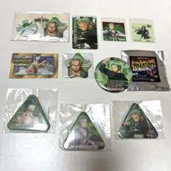 ワンピースタワー トンガリ缶バッジ ゾロ 他まとめ売りバースデーカードステッカー