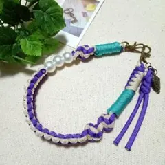 パラコードハンドストラップ パープル×ホワイト☆ハンドメイド