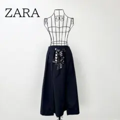 ZARA ロングスカート ネイビー XS リボンベルト付 フレアのサムネイル