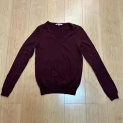 エクストラファインメリノウール Vネックセーター Mサイズ バーガンディ