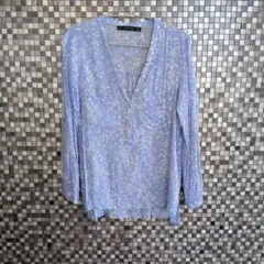 ZARA 水色ドット柄長袖シャツ