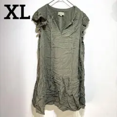 KNOX ROSE 【XL】フリル付き ミニワンピース チュニック カーキ