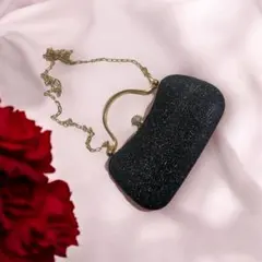 クラッチバッグ 結婚式 卒業パーティバッグ 3way がま口 ブラック