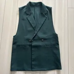 ダークグリーン ダブルボタン ベスト Mサイズ