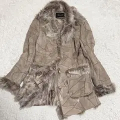 希少美品XLサイズ　リアルムートンコート　パッチワーク　ファー　羊革　ベージュ