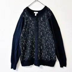 CHARTER CLUB レース切替 カーディガン 3X ブラック 大きいサイズ