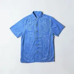 Tommy Bahamaシルクシャツ ジャガード 半袖シャツ ブルー M 刺繍のサムネイル
