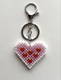 ハンドメイド ビーズキーホルダー ピンクハート フラワー 韓国風 チャーム
