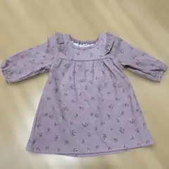 西松屋　ベビー　コーデュロイワンピース　花フリル　薄紫色　ピンク　80