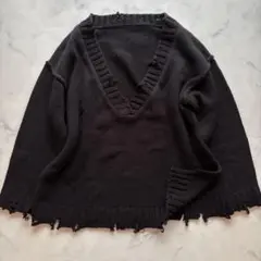 EMODA Vネック　クラッシュニット　ブラック　オーバーサイズ　ダメージ