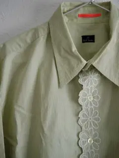 PaulSmith 花刺繍　薄緑色 ストライプ 長袖シャツ